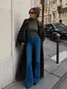 Jeans feminino índigo estilo vintage/stretch em 4 direções, micro-flare, cintura alta, levanta bumbum, caimento justo, modelo novo para início de outono 26, afina a silhueta