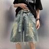 Shorts de Mezclilla Retro Lavados Finos de Verano para Hombre Americanos Holgados Modernos High Street Guapos Pierna Ancha Orilla Cruda Pantalones Cinco Puntos