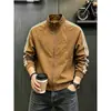 Jaqueta Patchwork Listrada Azul Marinho de Outono Estilo Americano, uma peça de outerwear elegante e sofisticada, jaqueta corta-vento curta de corte justo