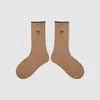 1748 Meias Infantis Atacado ZYZ Meias Bordadas de Desenho com Agulha Dupla Algodão Penteado Fofo Meias Sem Costura de Cano Médio para Meninos e Meninas