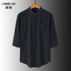 Camisa de Lino de Manga Corta con Cuello Mao para Hombre, Manga Siete Octavos, Verano, Color Sólido, Simple, Delgada, Holgada, Transpirable, Moderna, Casual