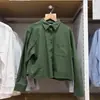 26 Otoño Nuevo Estilo Tela Oxford Cuadrado Holgado Solapa Manga Larga Camisa Camisa de Aire Acondicionado Top Mujer Y488520