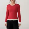 Dropshipping Tencel Gola Redonda Cor Contrastante Sem Costura Peça Única Falsa Peça Dupla Slim Esportiva Manga Longa Camiseta Fitness Roupa de Yoga