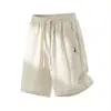 Shorts casuais de cor bloco bordados, estilo japonês, imitação de linho, novo modelo de verão, com caimento, respirável, soltinho, marca da moda, calça na altura do joelho