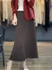 Falda Elegante de Punto Otoño e Invierno, Falda Plisada de Punto de Longitud Media, Falda de Lana de Línea A de Cintura Alta tipo Paraguas, Falda de Lana Pura