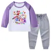 2026 Nova Camiseta Infantil de Primavera e Outono Gola Redonda Desenho Animado Manga Longa Camiseta Básica Conjunto para Meninos e Meninas Camiseta de Algodão