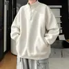 Moletom masculino cinza de gola alta com zíper, caimento solto, top versátil casual esportivo de outono, novo estilo