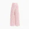 Calça Casual Laranja com Xadrez Vermelho, Botões, Perna Larga para Mulheres, Corte Solto, Emagrecedora, Valoriza a Silhueta, Versátil, Comprimento no Chão.