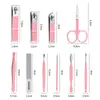 Set de 18 Piezas de Cortauñas de Fábrica en Stock en Color Rosa Suave de Acero Inoxidable para Uso en Casa, Set de Herramientas para Pedicura y Manicura