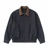 Yidao Roupas Vintage 2026 Outono Novo Retrô Americano Bloco de Cores Tendência Gola de Veludo Jaqueta Harrington Jeans Masculina