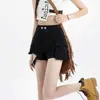 Shorts de Cargo Negros de Dos Botones Petite Nuevos Primavera y Verano 2025 Mezclilla Casual para Mujer Pantalones Cortos