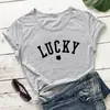 Sitio Web Independiente Comercio Exterior Deseo Comercio Exterior Carta de la Suerte Trébol de la Suerte Camiseta de Manga Corta con Cuello Redondo Nueva