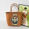 [Processamento Personalizado] Cesta de Vegetais Grande Capacidade Tecida com Palha Bolsa de Vime Manual Sacola Tote para Frutas Piquenique Vegetais