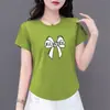 Comércio Exterior Transfronteiriço Roupas para Mãe para Mulheres de Meia-Idade e Idosas, Camiseta de Manga Curta, Blusa Base Casual Versátil Soltinha