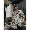 Camisa de estampado completo estilo París francés para hombres y mujeres, unisex, versión coreana, estampado floral maduro, cárdigan con cuello, ropa de playa