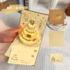 Tarjeta de Felicitación Creativa de Gama Alta con Pop-Up 3D, Estampado Dorado, Pastel de Cumpleaños, Música, Luces, Tarjeta con Purpurina, Regalo de Bendición