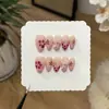 Personalización Transfronteriza Amazon Más Vendido Estilo Chica Dulce-Cool Picante Europeo y Americano Rojo Rosa Pintado a Mano Estampado de Leopardo Uñas Francesas Transfronterizas Hechas a Mano