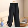 Pantalones para mujeres de mediana edad y mayores, forrados de polar, engrosados, de cintura alta, pierna recta, pantalones anchos holgados y cálidos para madres, estilo otoño e invierno, pantalones casuales negros