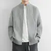 Suéter cárdigan para hombre para primavera y otoño, de alta gama, color liso, simple, moderno, holgado, casual, con cremallera, cuello alto, chaqueta de punto