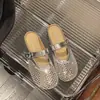 Pantuflas de Malla Transpirable Tejidas Huecas con Pedrería, Puntera Cerrada, Nuevo Estilo Primavera/Verano 2026, Medias Pantuflas con Plataforma para Mujer