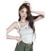 Gongyu Weng Camisola Sexy de Precaución para Mujer Verano Nuevo Vintage Flor Tridimensional en el Hombro Top Corto en