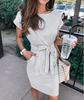 Vestido de rayas a la cintura de manga corta con cuello redondo de gran venta transfronterizo europeo y americano AliExpress Amazon Ropa de Mujer