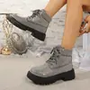 Nuevas Botas de Tobillo con Cordones para Mujer Otoño/Invierno 2026 Estilo Europeo Moda Británica Plataforma Suela Gruesa Punta Redonda con Pedrería para Mujer