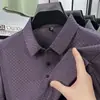 Camisa Polo de Manga Corta de Seda de Hielo Completamente Sin Costuras para Hombre de Alta Gama Lujo Ligero Casual de Negocios Camiseta de Color Sólido Jacquard a Cuadros