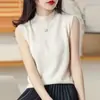2024 Novo Outono Gola Alta Meia Manga Tricô Feminino Colete Sem Manga Roupa Íntima Sem Manga Camiseta Sem Manga Suéter Feminino Colete