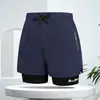 Shorts esportivos de camada dupla respiráveis para o verão para homens no comércio exterior transfronteiriço, calças para corrida de maratona com cordão elástico e fecho de zíper