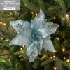 Nova Flor de Natal de 27cm Flor Artificial Glitterada Flockada Decoração de Árvore de Natal Cenário Layout Pingente