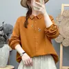 Camisa de manga larga de gasa de algodón de doble capa para mujer, estilo artístico, fresca y delicada, bordada, suave, agradable para la piel, transpirable, top de corte holgado