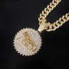 Nuevo Artículo Más Vendido de Amazon Plato Redondo con Colgante de Letra Inglesa Aleación Diamante Estilo Hip-Hop de Moda Cadena Cubana