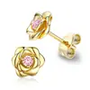 Pendientes Pequeños Fragantes Serie Rosa Cao Shi, Exquisito Diseño de Flor, Estilo de Moda y Dulce, Pendientes Elegantes Versátiles