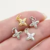 Estrella de cuatro puntas de cobre con incrustaciones de circonita de oro real que conserva el color, gota pequeña, accesorios para pulsera, collar, colgante, lujo ligero, cuatro puntas
