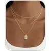 Collar Europeo y Americano Transfronterizo Multicapa Apilable para Mujer Cadena para Clavícula Colgante Geométrico Redondo Dorado Joyería de Colgante de Moda Versátil con Temperamento