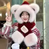 Conjunto de peluche estilo coreano, lindo sombrero con orejas de zorro y bufanda para mujer, perfecto para otoño e invierno, incluye un calentador de cuello con capucha para abrigarse mientras se anda en bicicleta