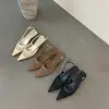 Sandalias de malla transpirable de tacón de aguja estilo francés para mujer, punta cerrada, 2025 nuevo verano, zapatos tejidos de punta