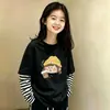 Camiseta de Manga Longa para Meninas Outono 2026 Nova Estilosa Patchwork Listrado Top para Crianças Médias e Grandes Base de Algodão Puro Peça Falsa de Duas Peças