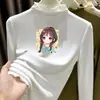 Camiseta Infantil de Manga Longa Outono/Inverno 2026 Novo Estilo Top Térmico de Lã Fleece para Meninas com Gola Meia-Alta e Acabamento de Babado