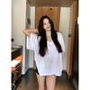 Blusa da Moda Casual Solta com Decote V e Design de Ombro Verão Estilo Japonês Simples Estilo Preguiçoso Emagrecedora Camiseta de Manga Curta para Mulheres