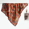 Bufanda cuadrada de terciopelo colorida de 90 cm con estampado floral para mujer para otoño e invierno, chal de playa para vacaciones de color contrastante por ambos lados, bufanda cálida