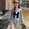 Sudadera Gruesa con Estampado, Cuello Redondo, Forro Polar, Tendencia de Moda Extranjera para Otoño e Invierno para Mujer, Estilo Coreano Holgado, Estilo Campus, Tendencia de Moda Perezosa