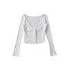 Pura garota gostosa sexy decote baixo falso renda de duas peças cardigan manga comprida top trespassado slim-fit umbigo camiseta