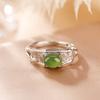 Anillo de plata de ley S925 con diseño de ciervo, jade hetiano, sapon, hoja de bambú retro, sencillo y personalizado para mujer.