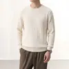 Suéter de Punto OT para Hombre Estilo Old Money Cuello Redondo Manga Larga, Top de Modal para el Trabajo para Hombre, Suéter Liso para Hombre con Textura