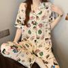 Japonês fofo divertido ins desenho animado giz de cera pequeno novas nuvens algodão pijamas feminino verão manga curta calças terno roupa de casa atacado