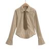 AP23236-23 Otoño Nueva Camisa informal holgada de manga larga con solapa a rayas y microtirón estilo americano