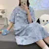 2026 Novo Verão Manga Curta Feminino Solto, Confortável, Doce Camisola, Desenho Animado Fofo, Vestido Fofo Emagrecedor