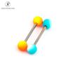 Barra recta de acero inoxidable transfronteriza piercing para lengua rosca externa color degradado multicolor anillo para lengua 1.6M perforación diente externo piercing para lengua arete